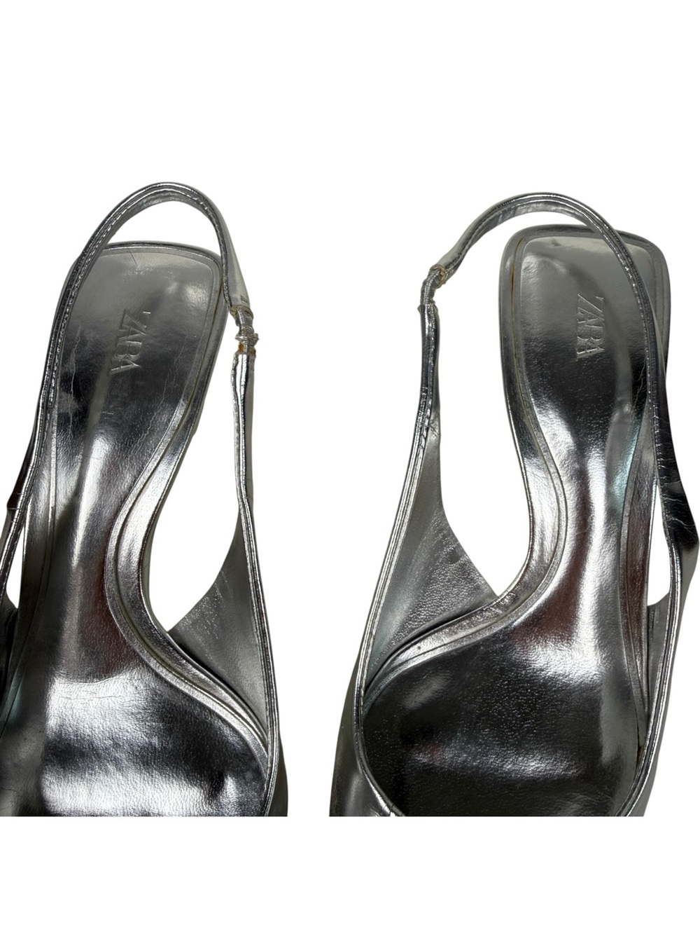 Zara Silver Slingback Pointed Toe Mules - Picture 6 of 7